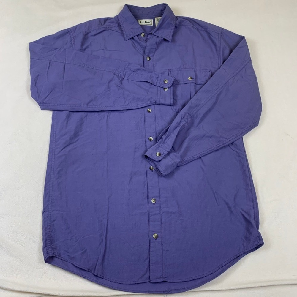 LL Bean Mens Medium Tall Purple Ripstop Nylon Fishing Hiking Long Sleeve Shirt - Picture 2 of 11